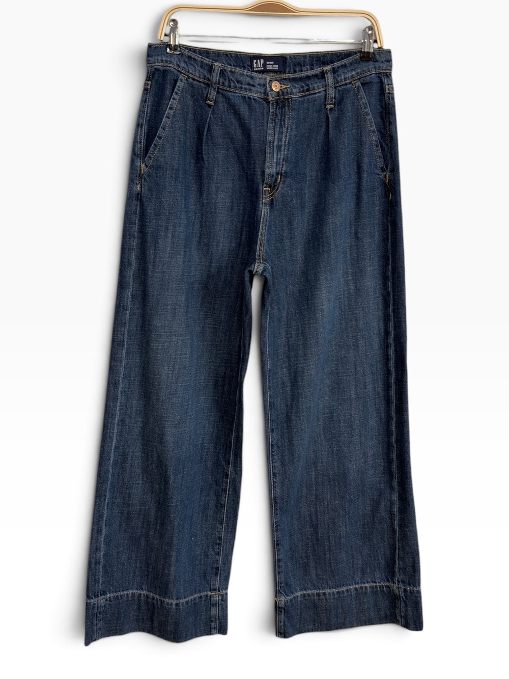 GAP High Rise Wide Leg Jeans Dark Indigo Pleated Denim Size 10 30R Women’s Pants
